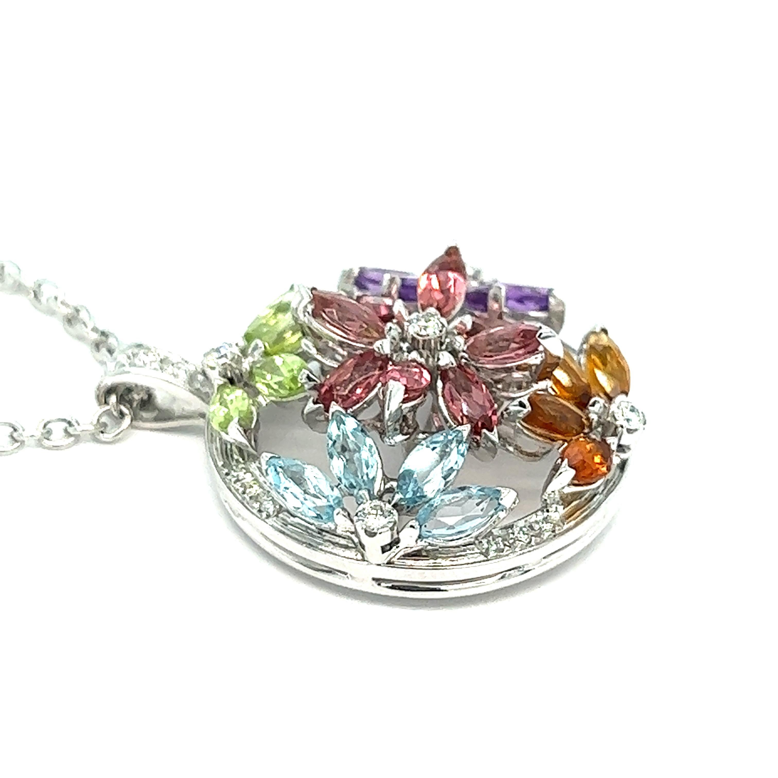 Multi-Color Gemstones Pendant Necklace In Excellent Condition For Sale In New York, NY