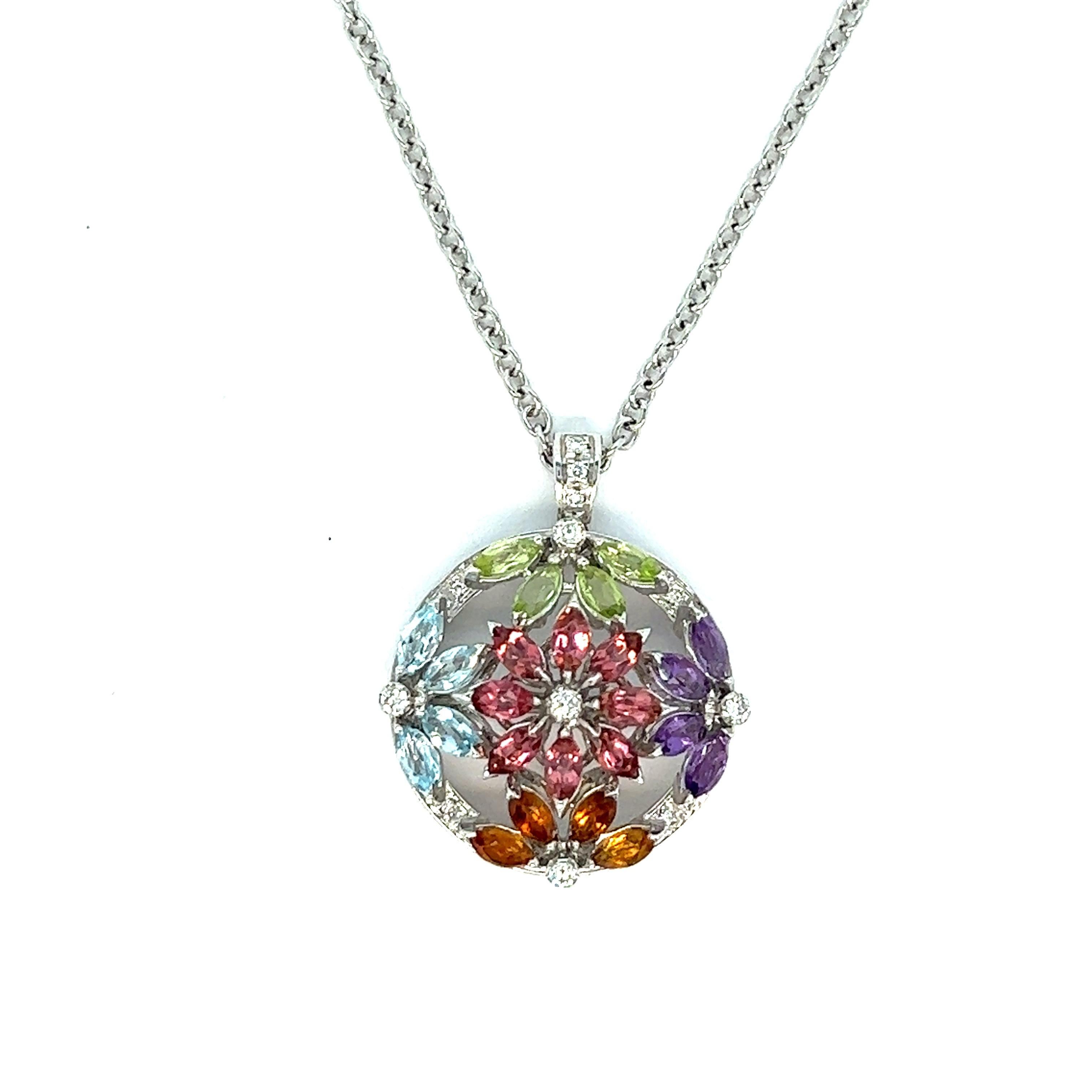 Women's Multi-Color Gemstones Pendant Necklace For Sale
