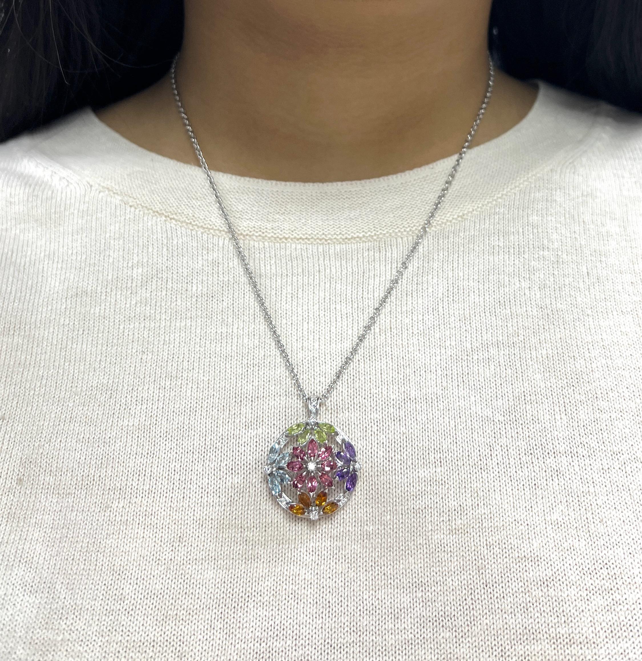 Multi-Color Gemstones Pendant Necklace For Sale 2