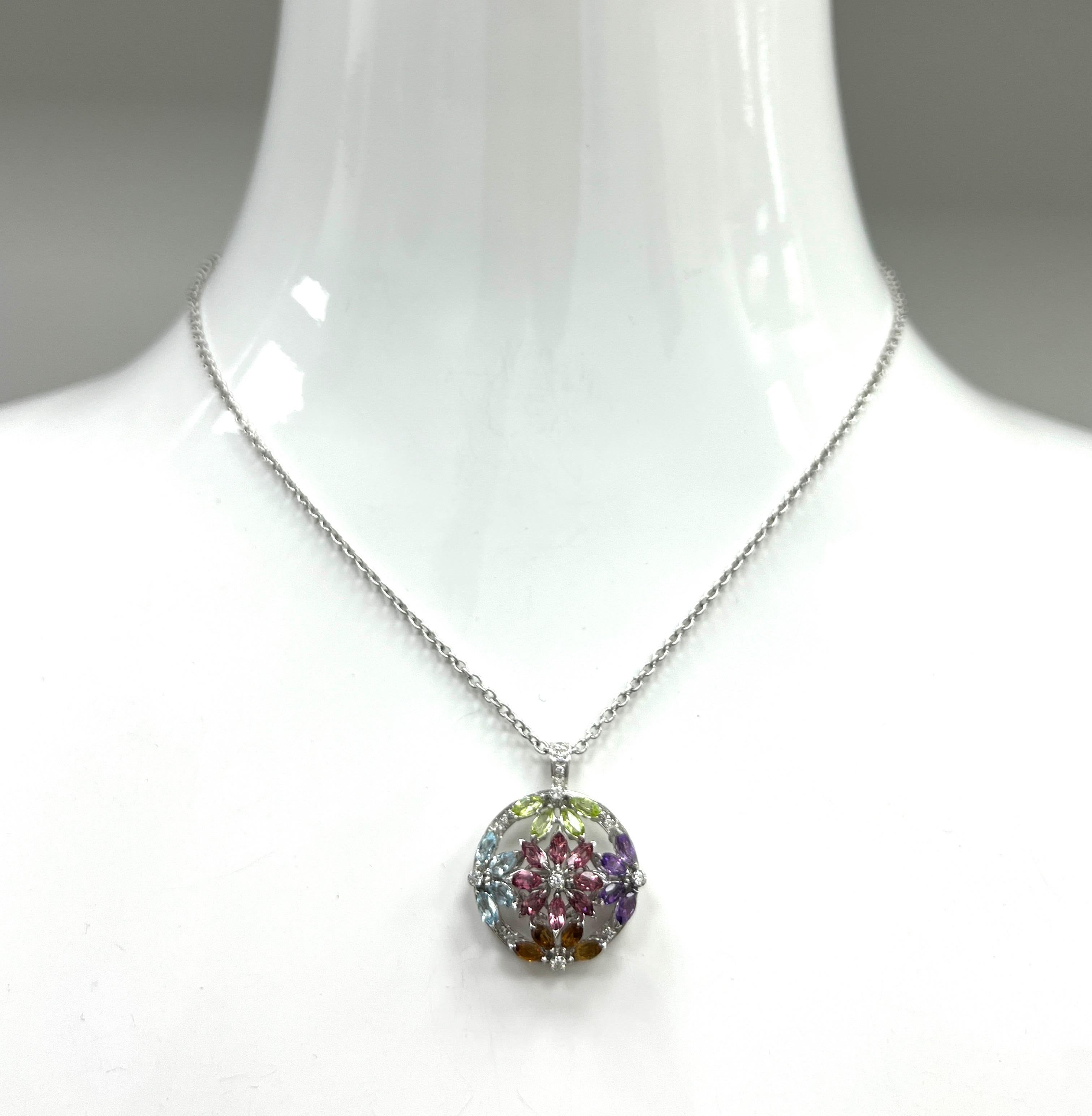 Multi-Color Gemstones Pendant Necklace For Sale 3