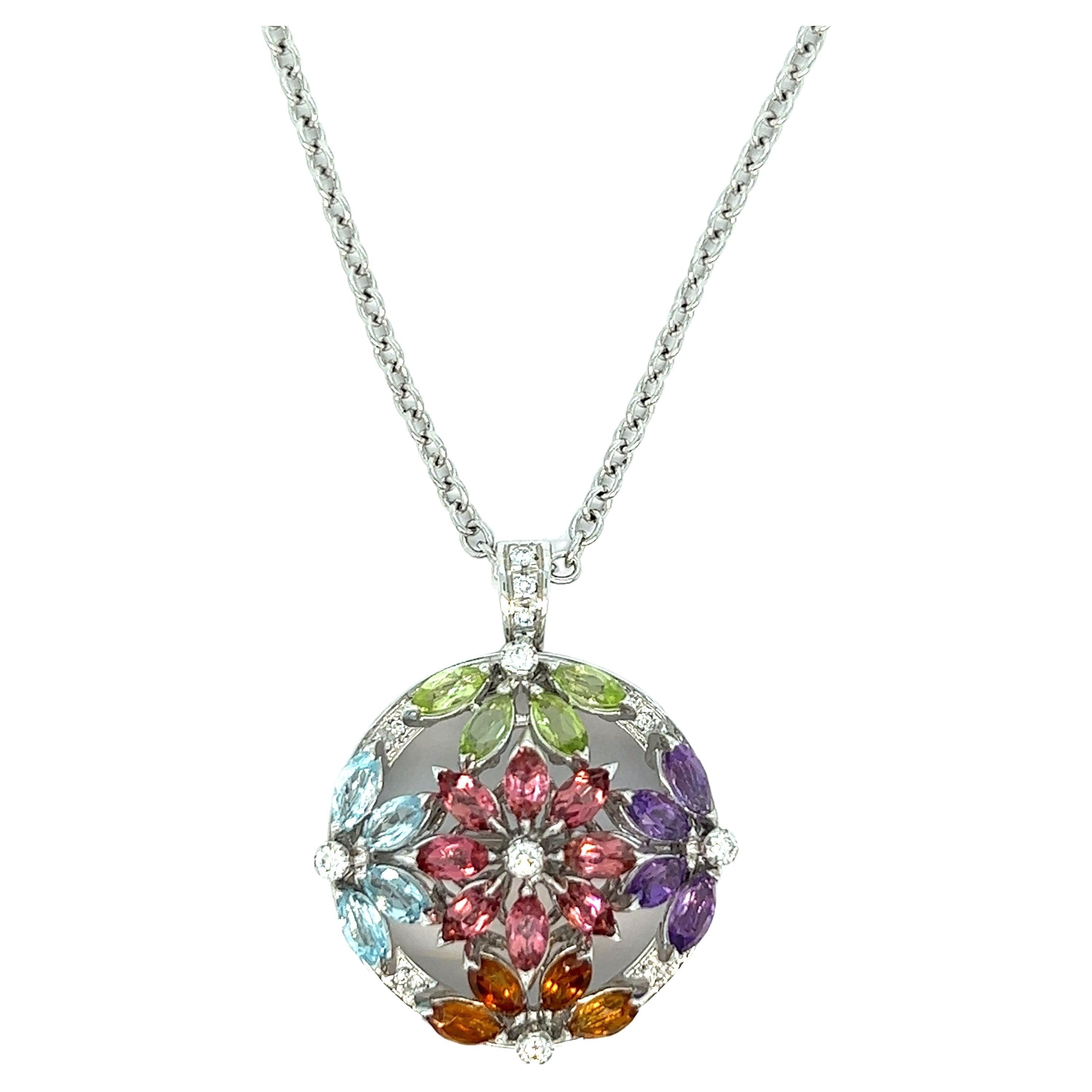 Multi-Color Gemstones Pendant Necklace For Sale