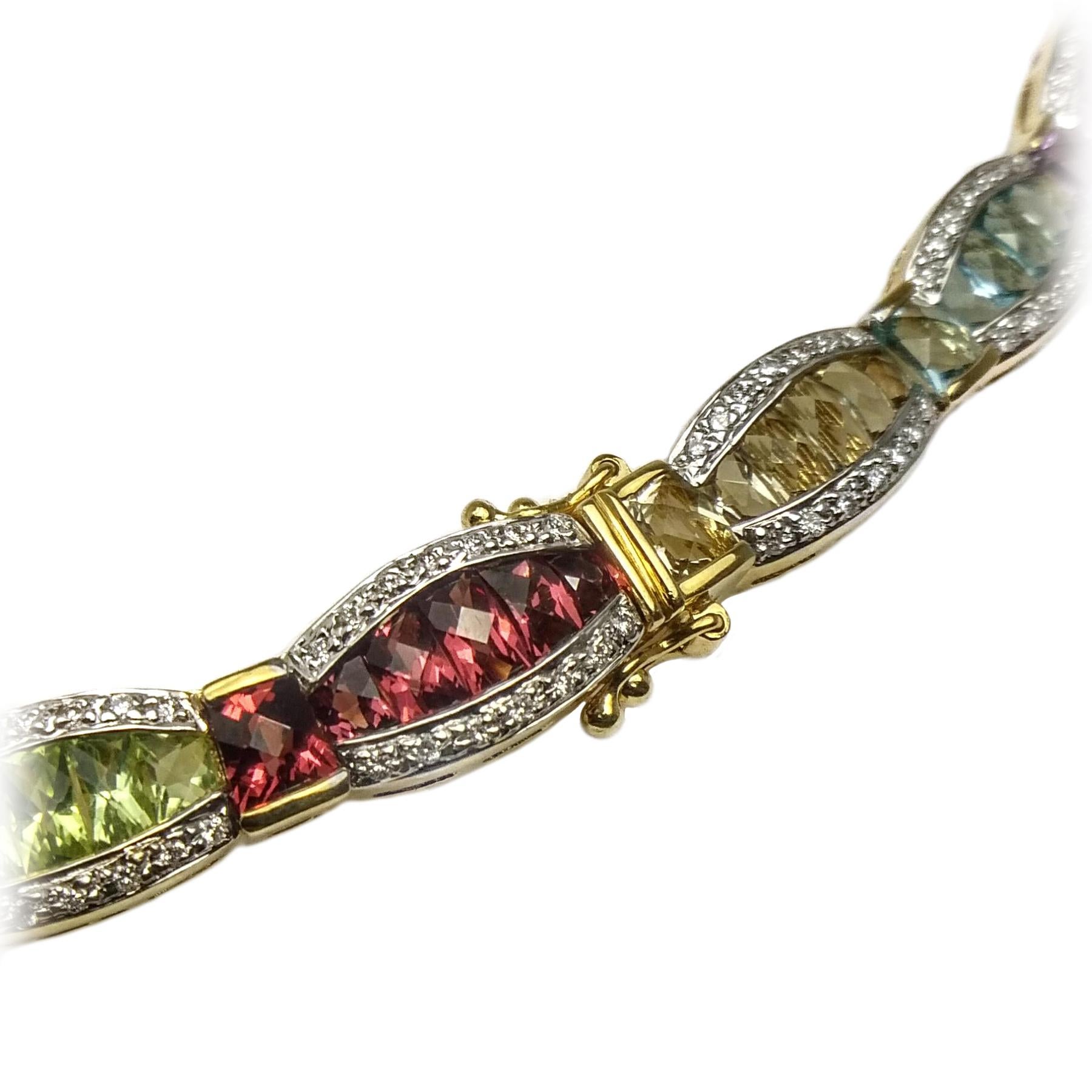 Multi Color Gemstones Yellow Gold Necklace 4