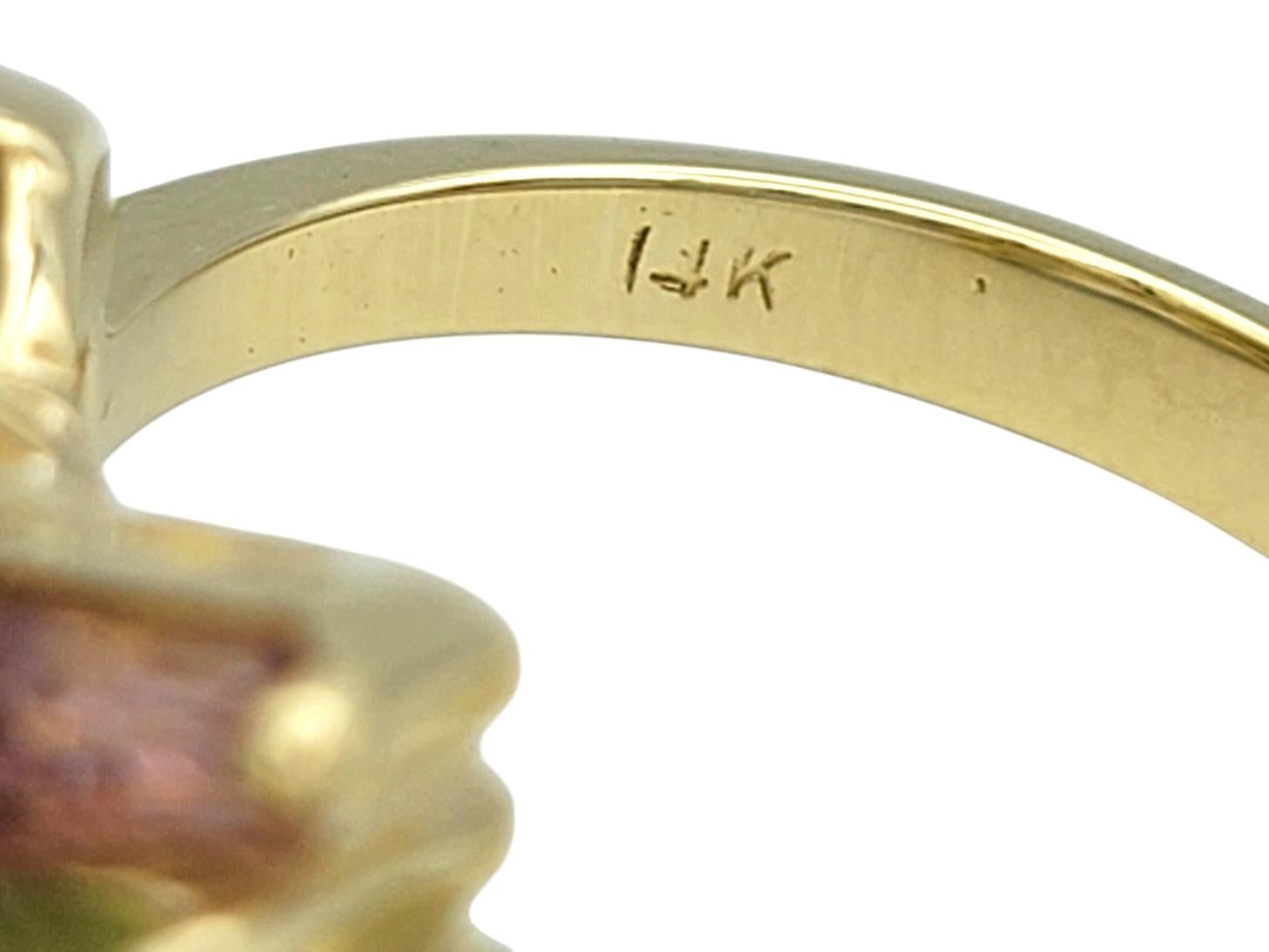 Anello a grappolo con gemme verdi, blu e rosa multicolore in oro giallo 14 carati in vendita 4