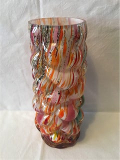 Multi-Color Hand Blown Murano Glass Vase from 1960s Italy