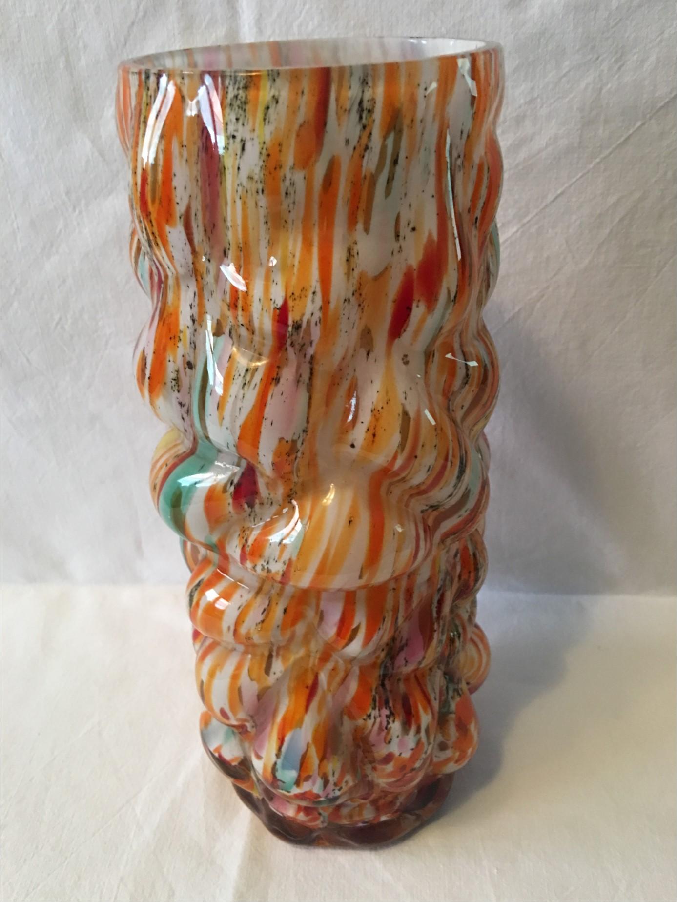 Multi-Color Hand Blown Murano Glass Vase from 1960s Italy (Muranoglas) im Angebot