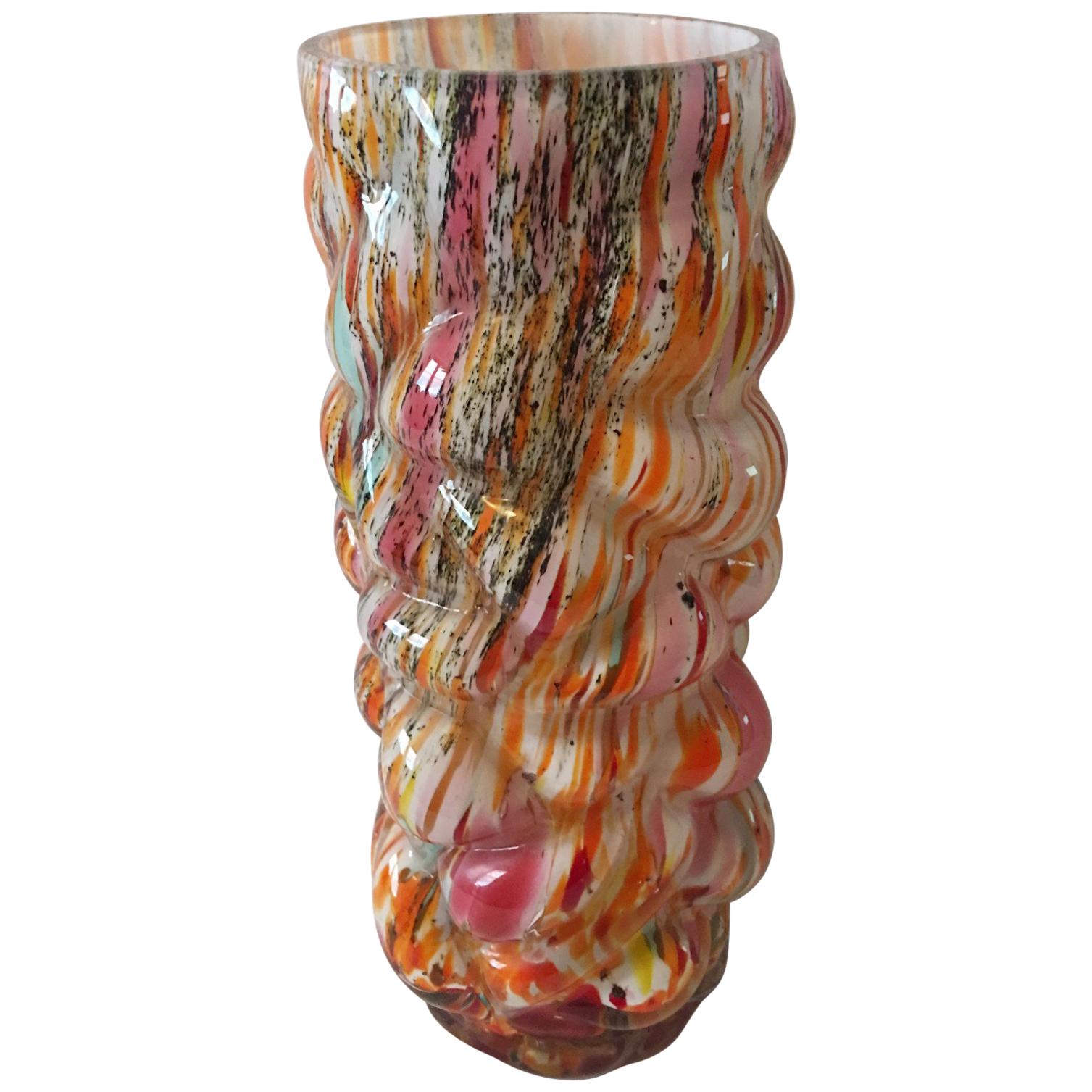 Multi-Color Hand Blown Murano Glass Vase from 1960s Italy For Sale