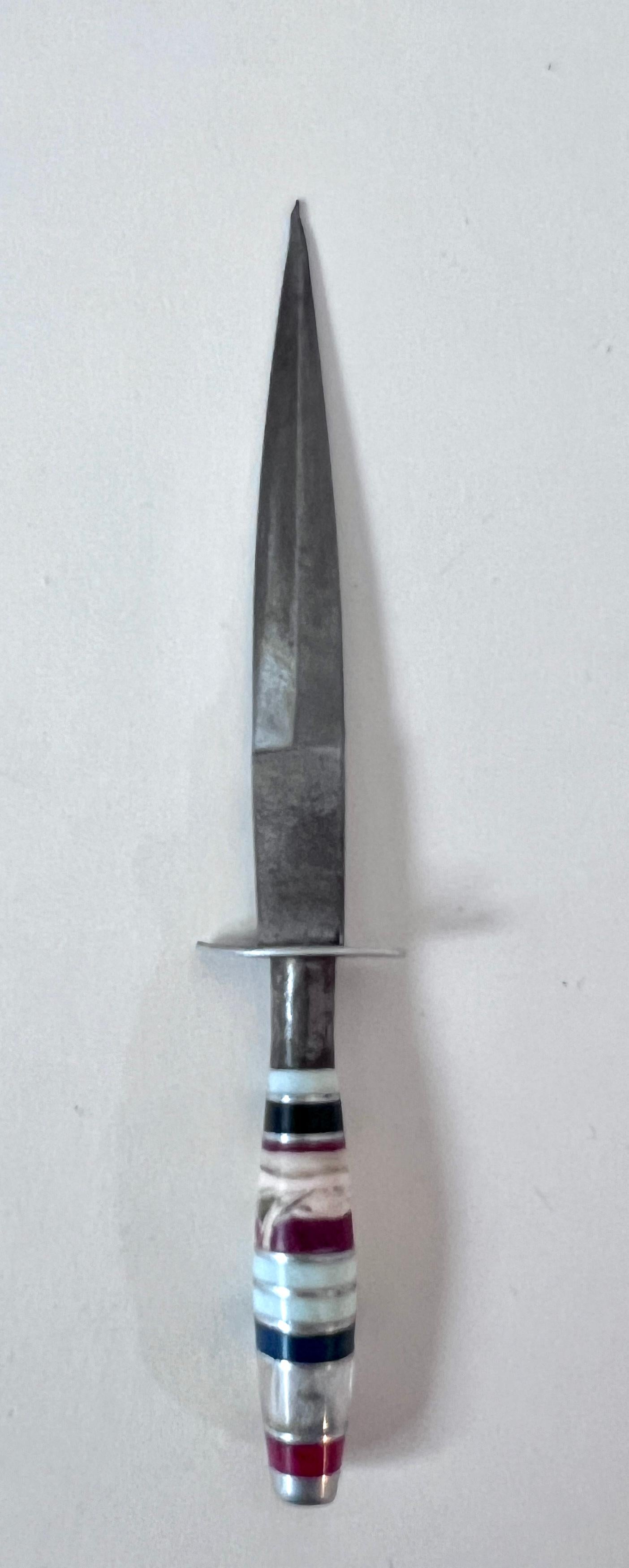 Mid-Century Modern Multi Color Handled Letter Opener or Dagger with Stone Between Silver Spacers For Sale