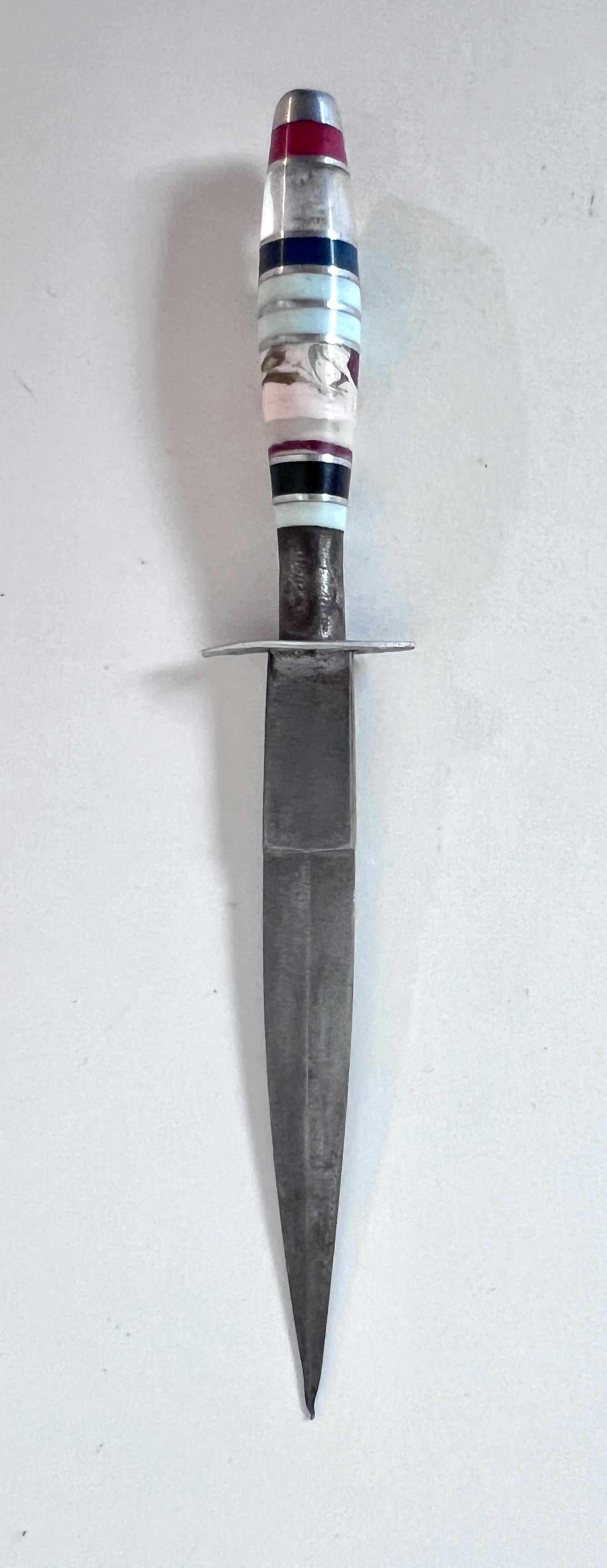Multi Color Handled Letter Opener or Dagger with Stone Between Silver Spacers In Good Condition For Sale In Los Angeles, CA