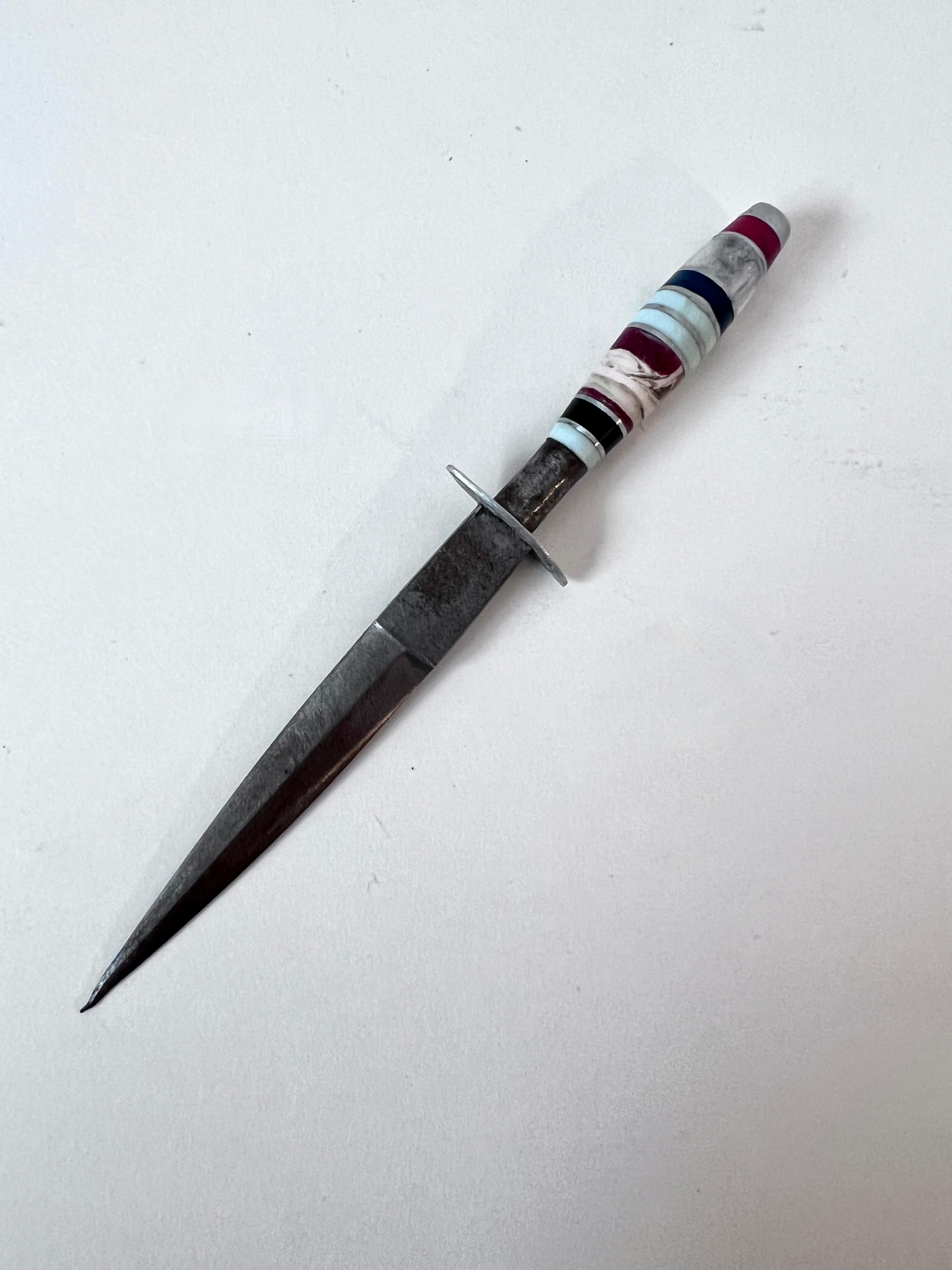 Multi Color Handled Letter Opener or Dagger with Stone Between Silver Spacers For Sale 1