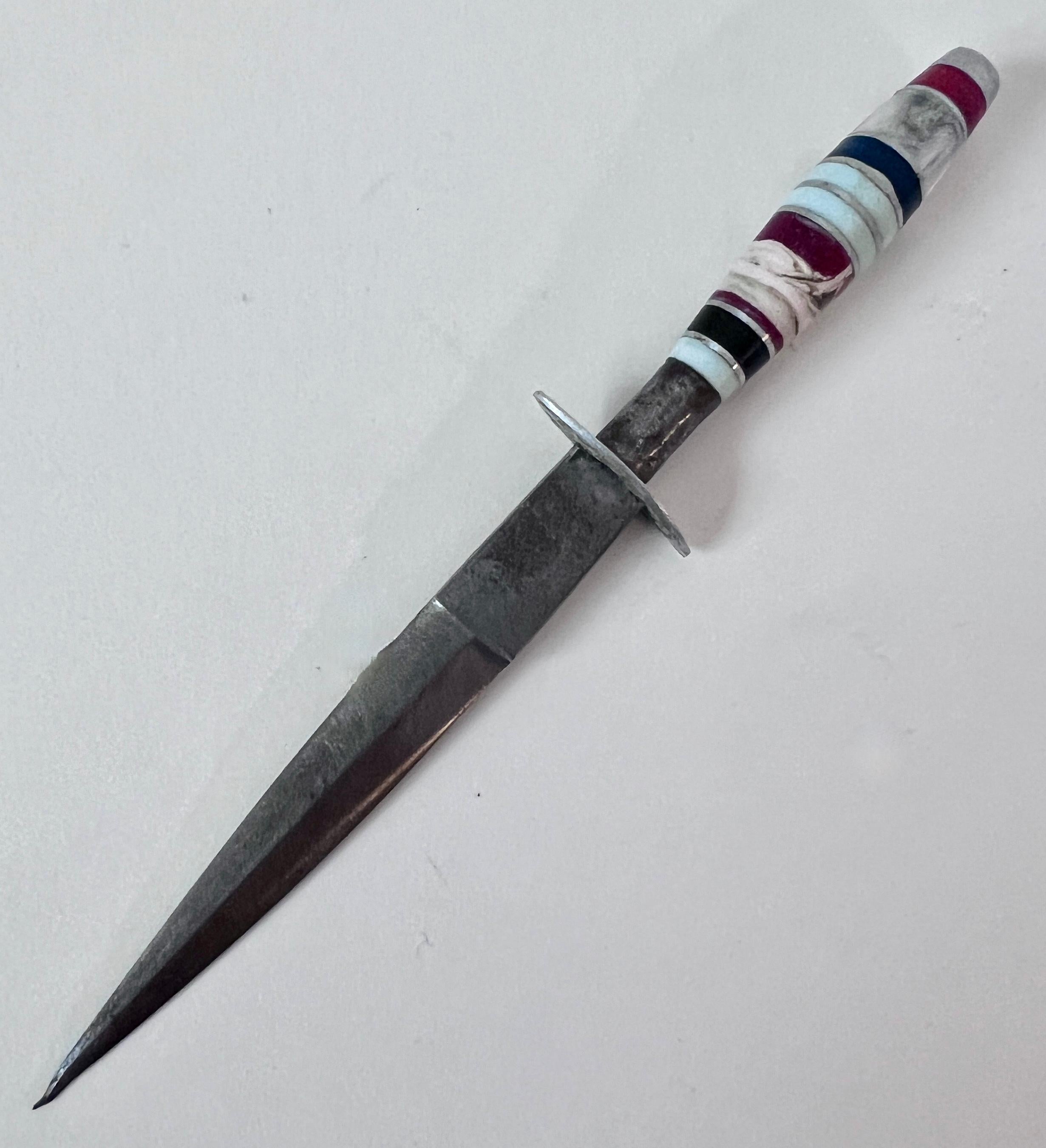 Multi Color Handled Letter Opener or Dagger with Stone Between Silver Spacers For Sale 2