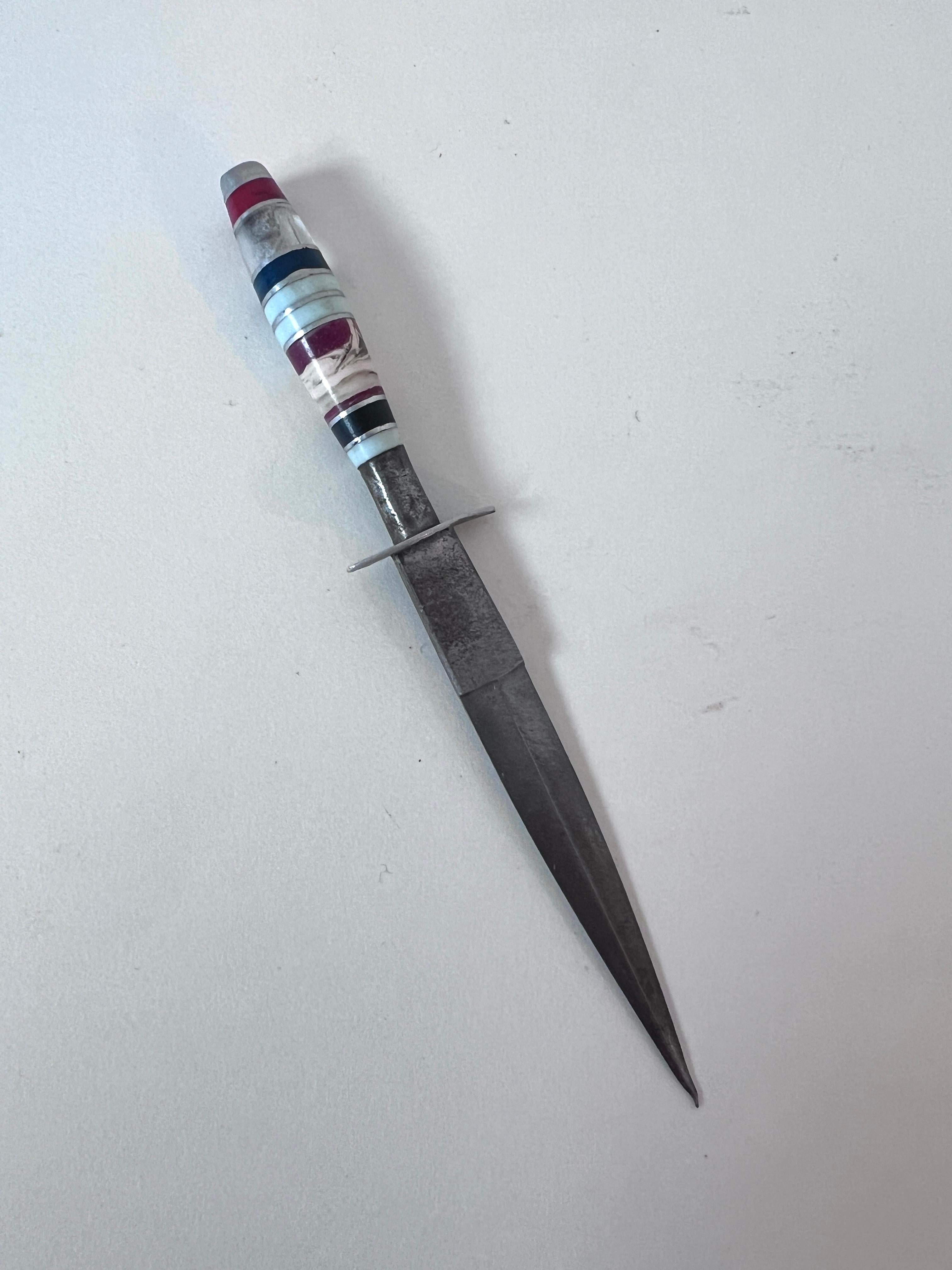 Multi Color Handled Letter Opener or Dagger with Stone Between Silver Spacers For Sale 3