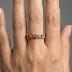Multi-Color Heart Shape Gemstone 14K Yellow Gold Band Ring