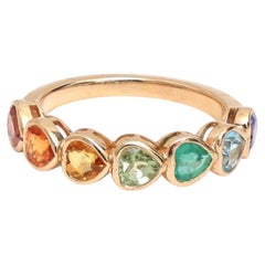 Multi-Color Heart Shape Gemstone 14K Yellow Gold Band Ring