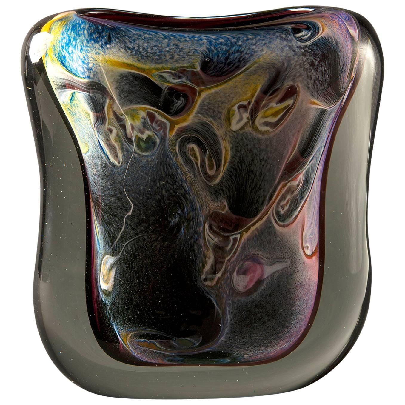 Multi-Color Heavy Murano Cased Glass Sommerso Vase with Gold Inclusions