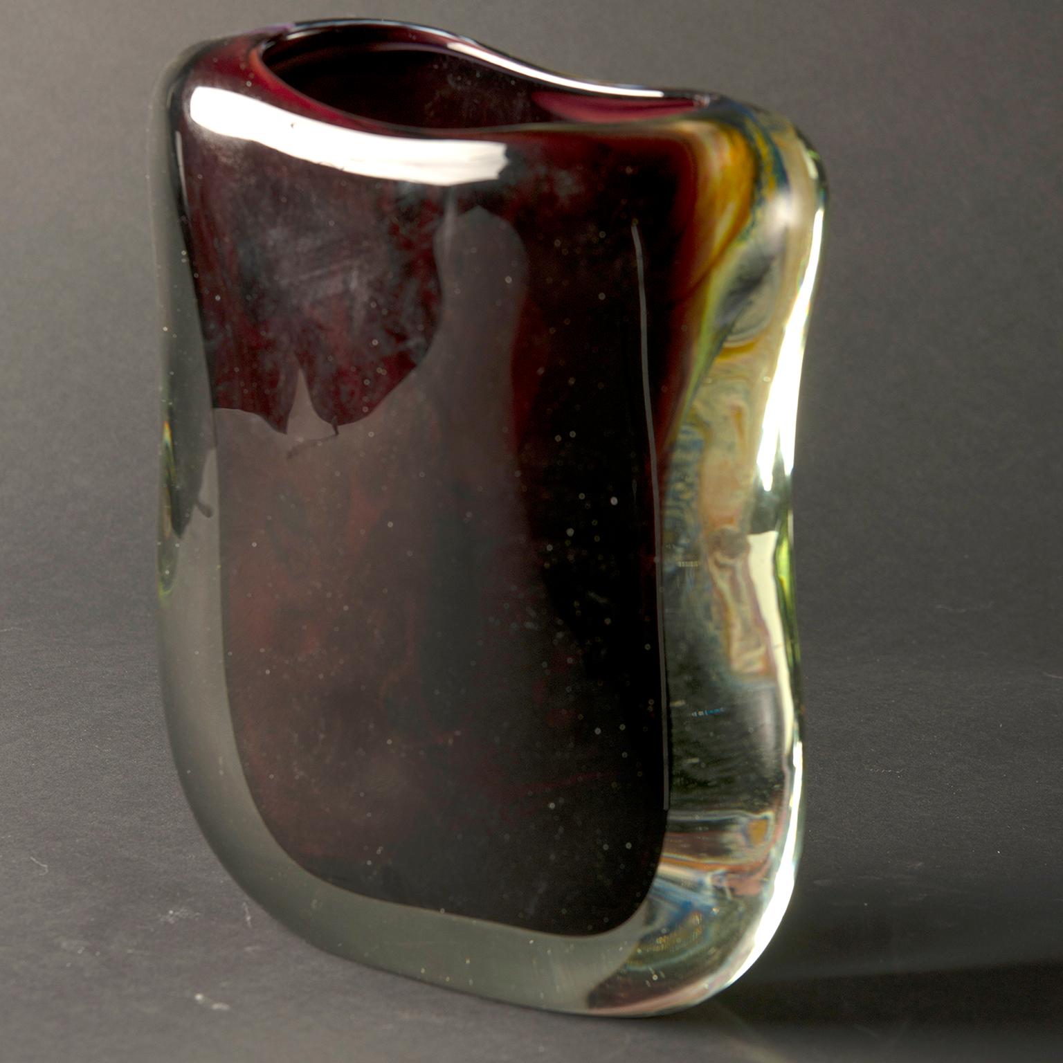 italien Vase Sommerso en verre de Murano épais multicolore en vente