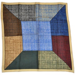 Pañuelo de seda enrollado a mano multicolor "Pata de gallo" con borde beige