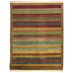 Multi-Color Indian Stripe Wool Area Rug