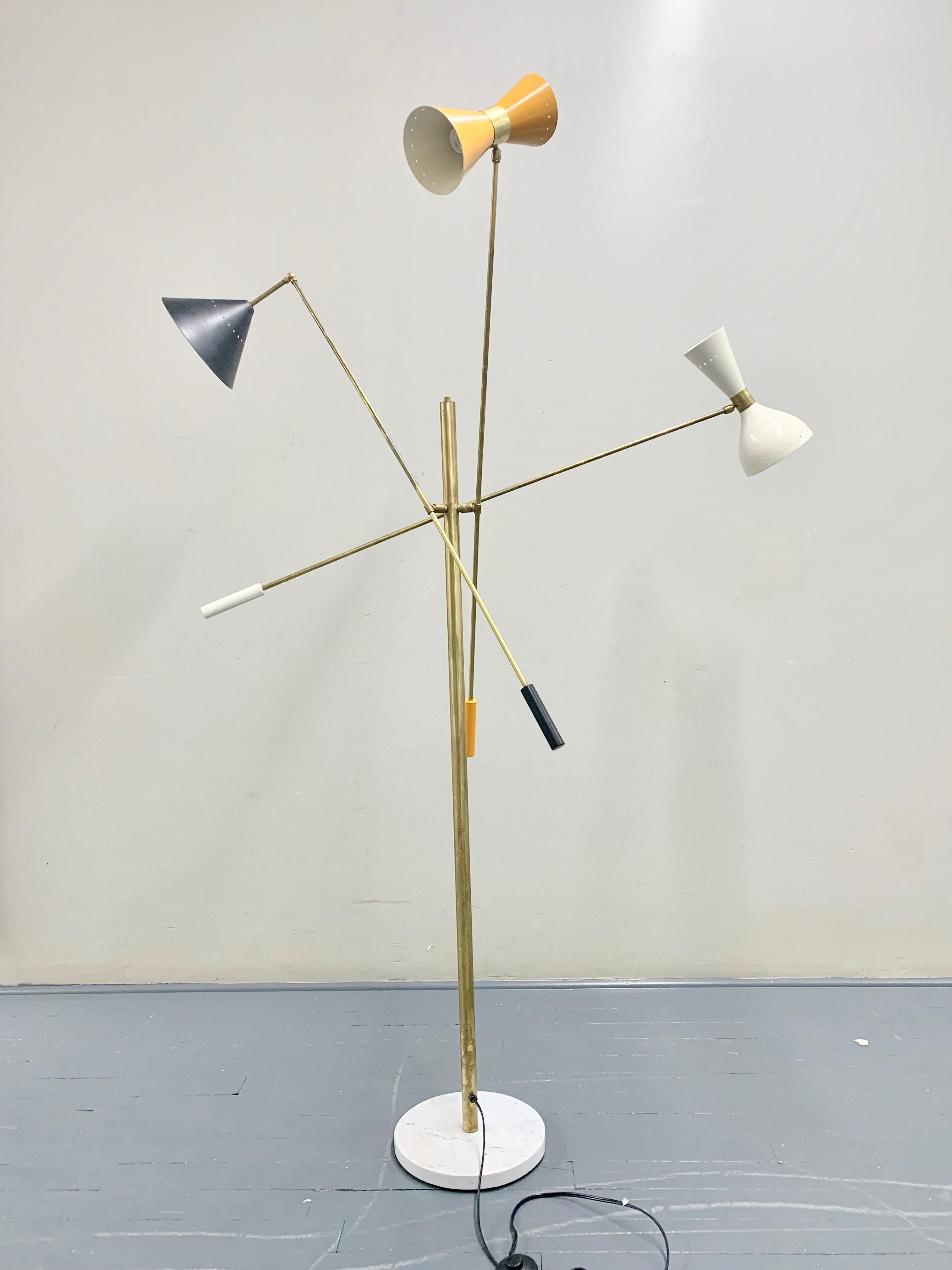 Mid-Century Modern Multi-Color Italian Three-Arm Floor Lamp, 'Triennale' Style