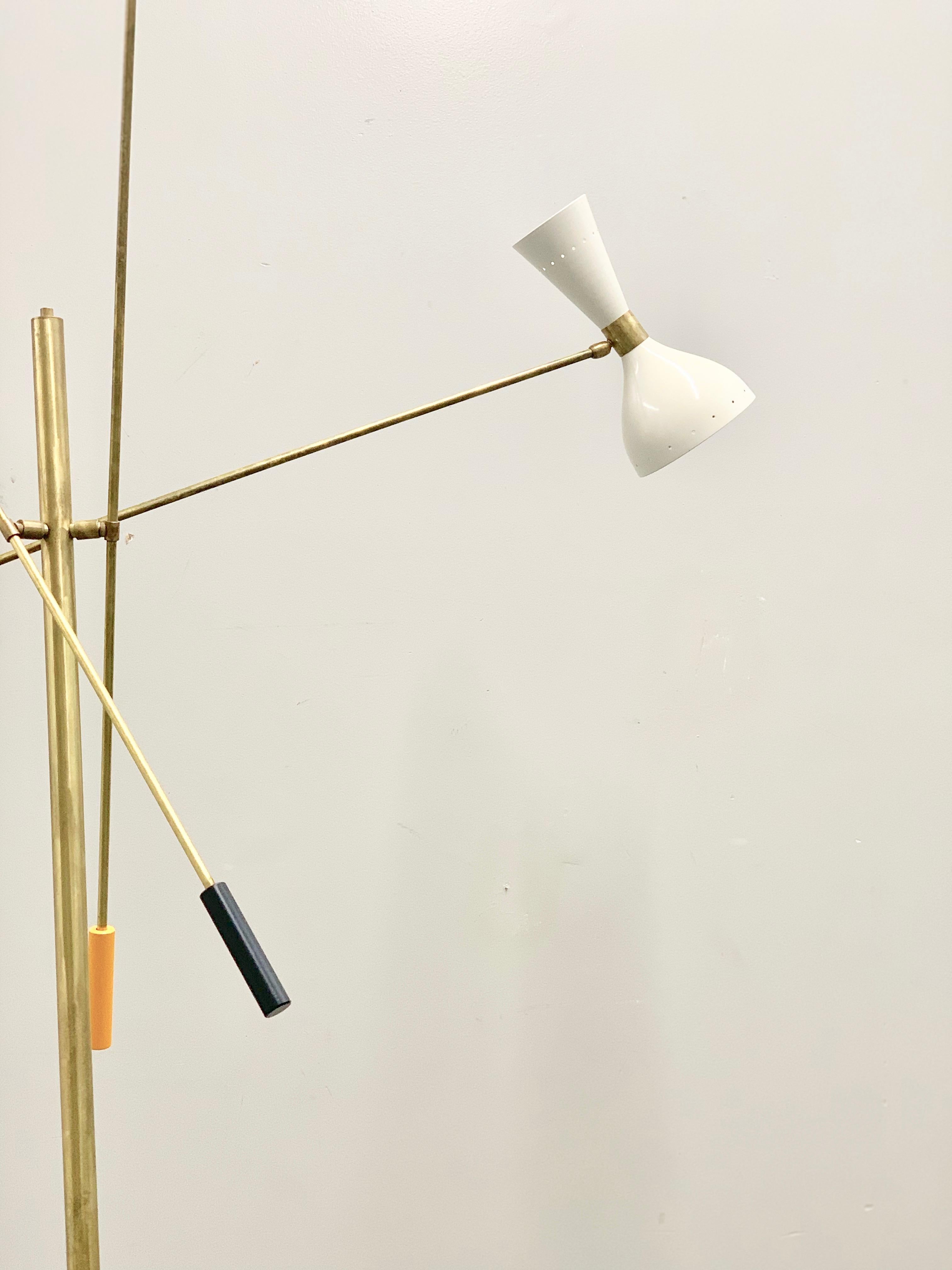 Multi-Color Italian Three-Arm Floor Lamp, 'Triennale' Style In Good Condition In Jersey City, NJ