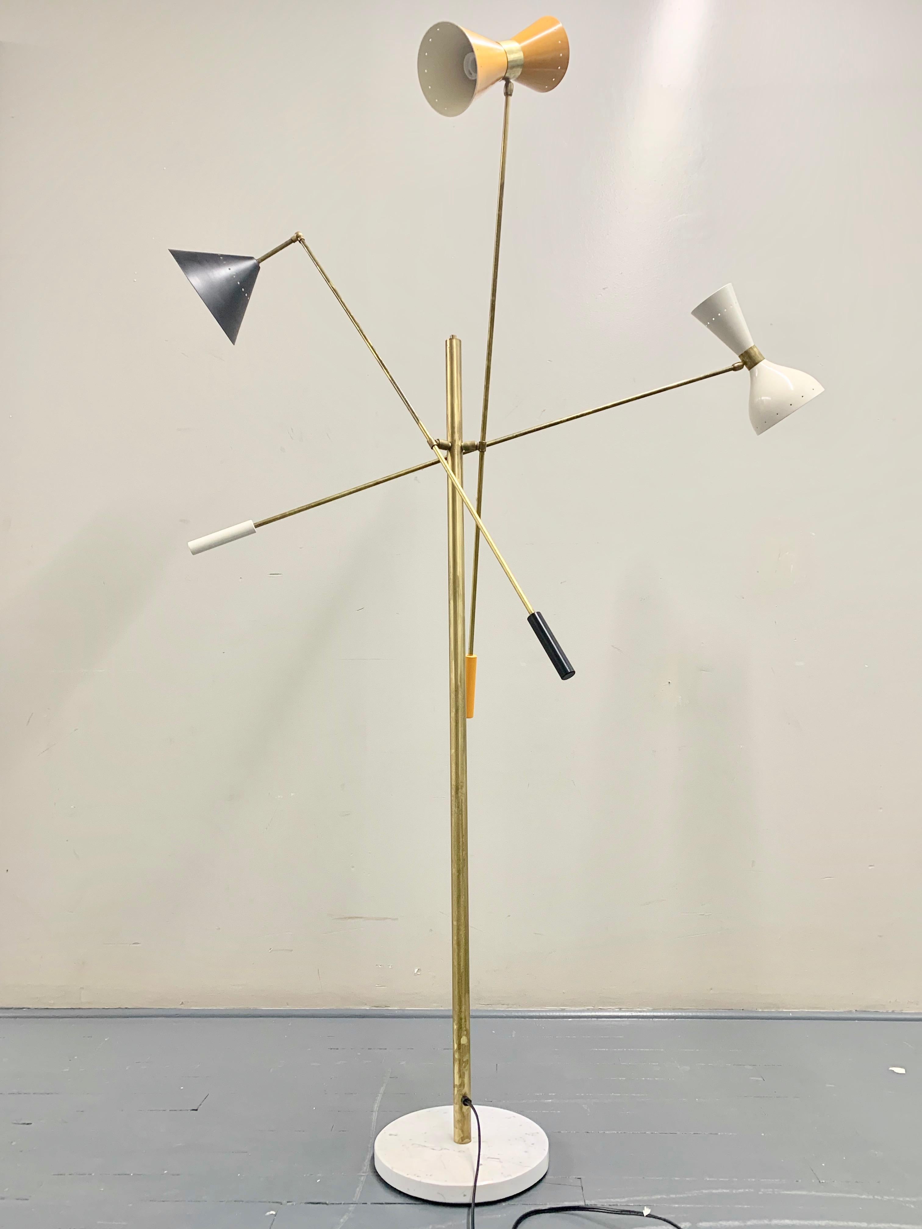 Aluminum Multi-Color Italian Three-Arm Floor Lamp, 'Triennale' Style