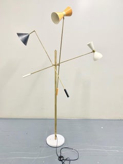 Multi-Color Italian Three-Arm Floor Lamp with Brass and Marble