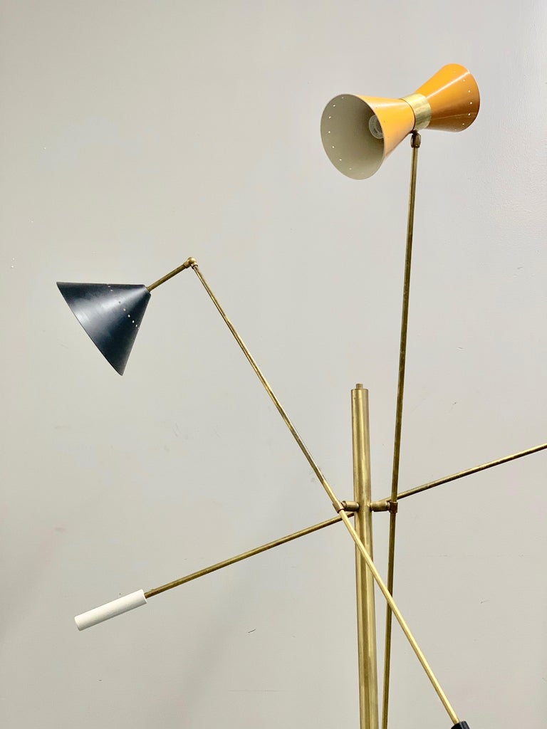 Multi-Color Italian Three-Arm Floor Lamp with Brass and Marble For Sale ...
