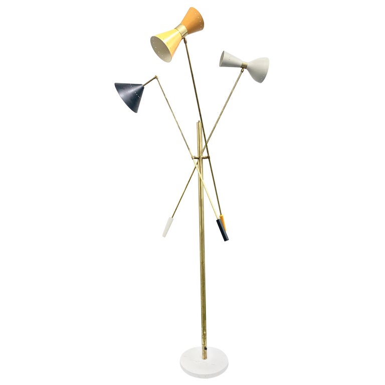 Multi-Color Italian Three-Arm Floor Lamp with Brass and Marble For Sale ...