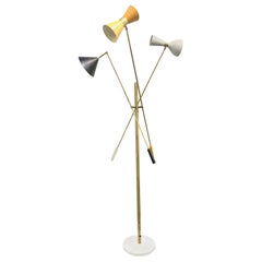 Multi-Color Italian Three-Arm Floor Lamp with Brass and Marble