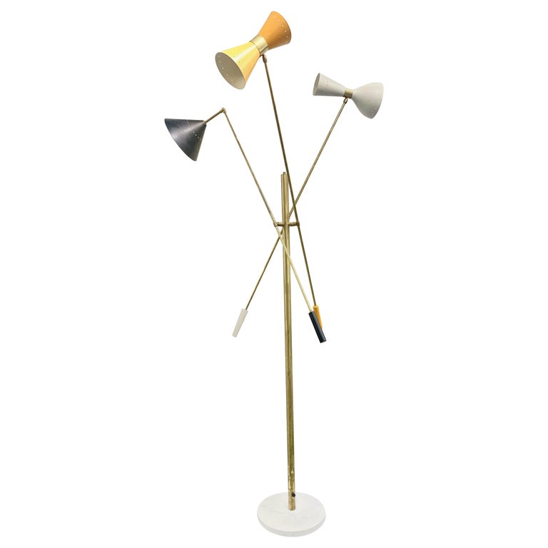 Multi-Color Italian Three-Arm Floor Lamp with Brass and Marble For Sale ...