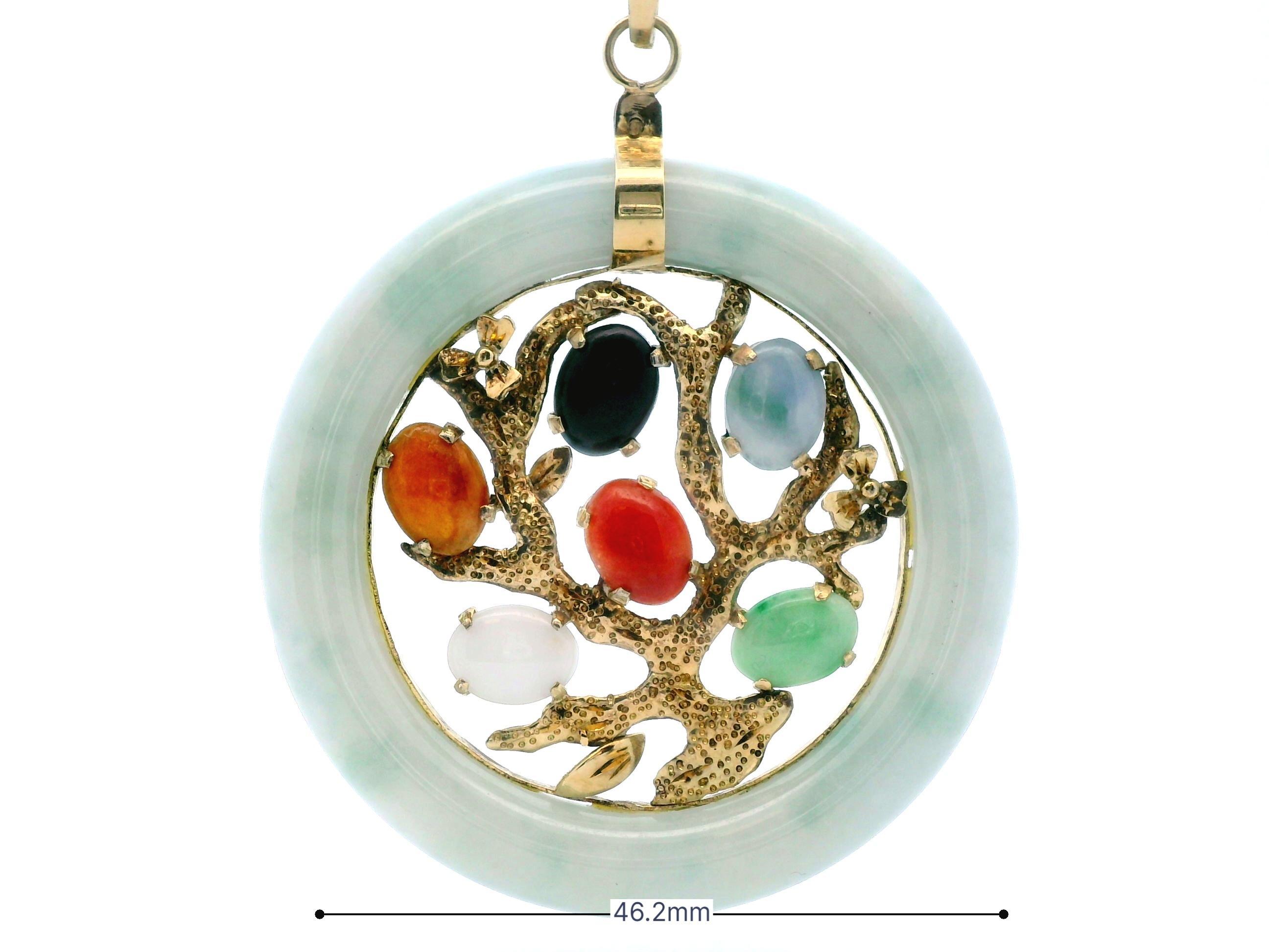 Multi Color Jade + 14k Yellow Gold Pendant For Sale 4