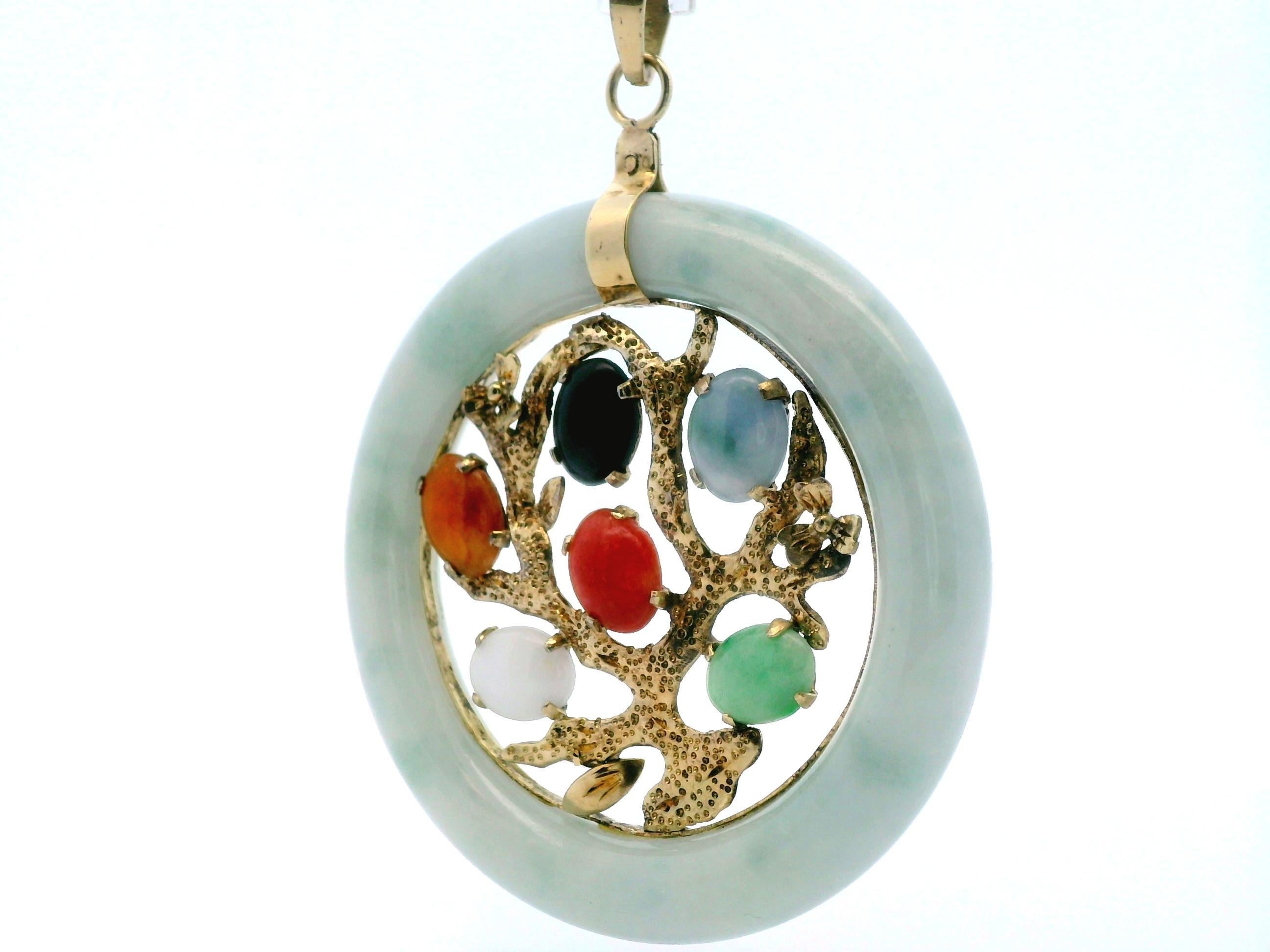 Contemporary Multi Color Jade + 14k Yellow Gold Pendant For Sale