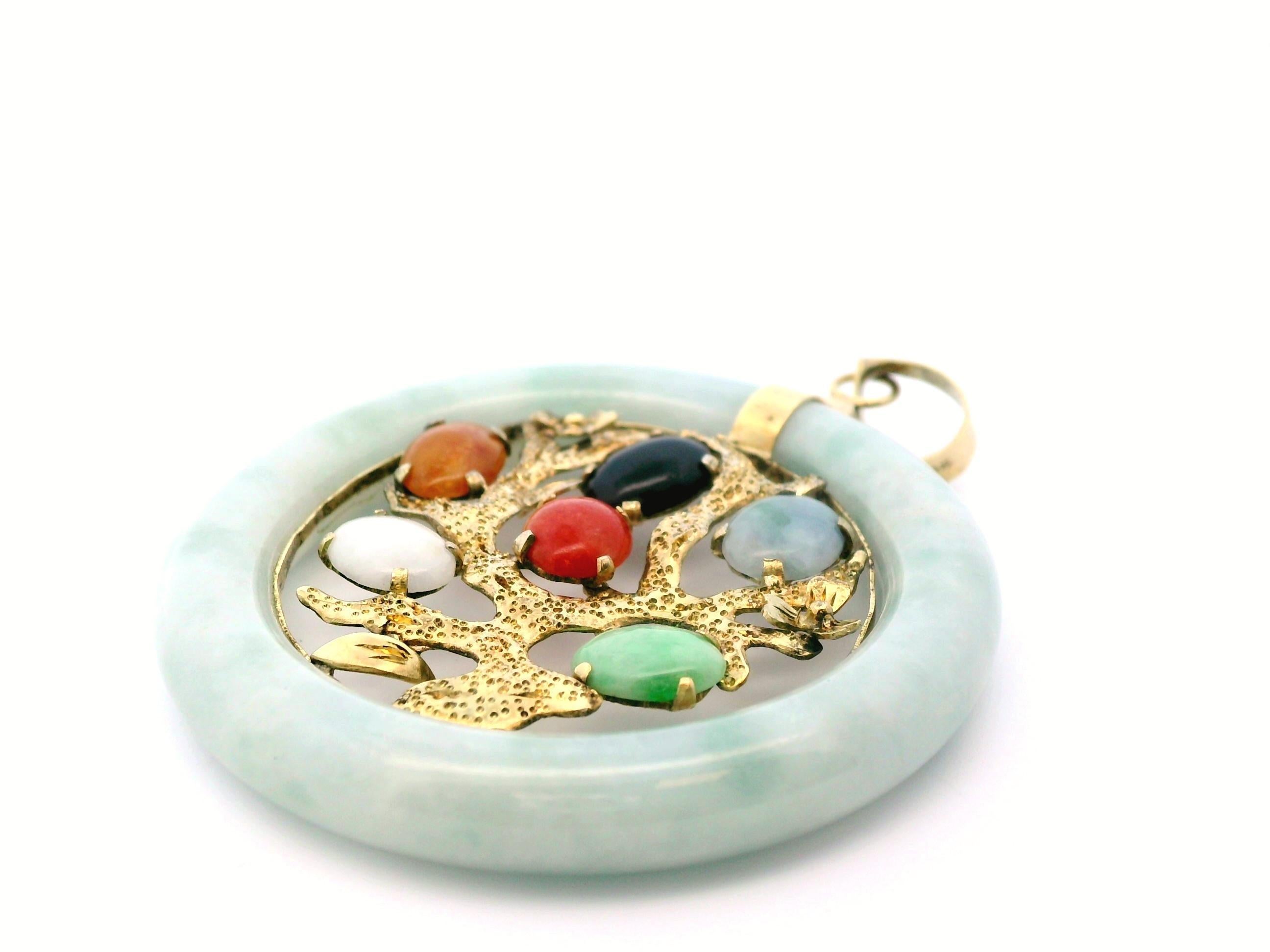 Multi Color Jade + 14k Yellow Gold Pendant For Sale 2