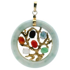 Multi Color Jade + 14k Yellow Gold Pendant