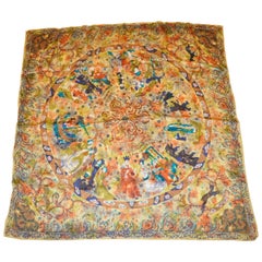 Pañuelo de seda grande multicolor "Personajes medievales