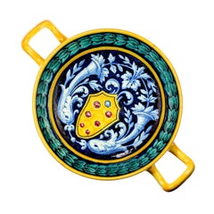Multi-Color Ceramic Dish with Handles, 6.5-Inch, 20th Century