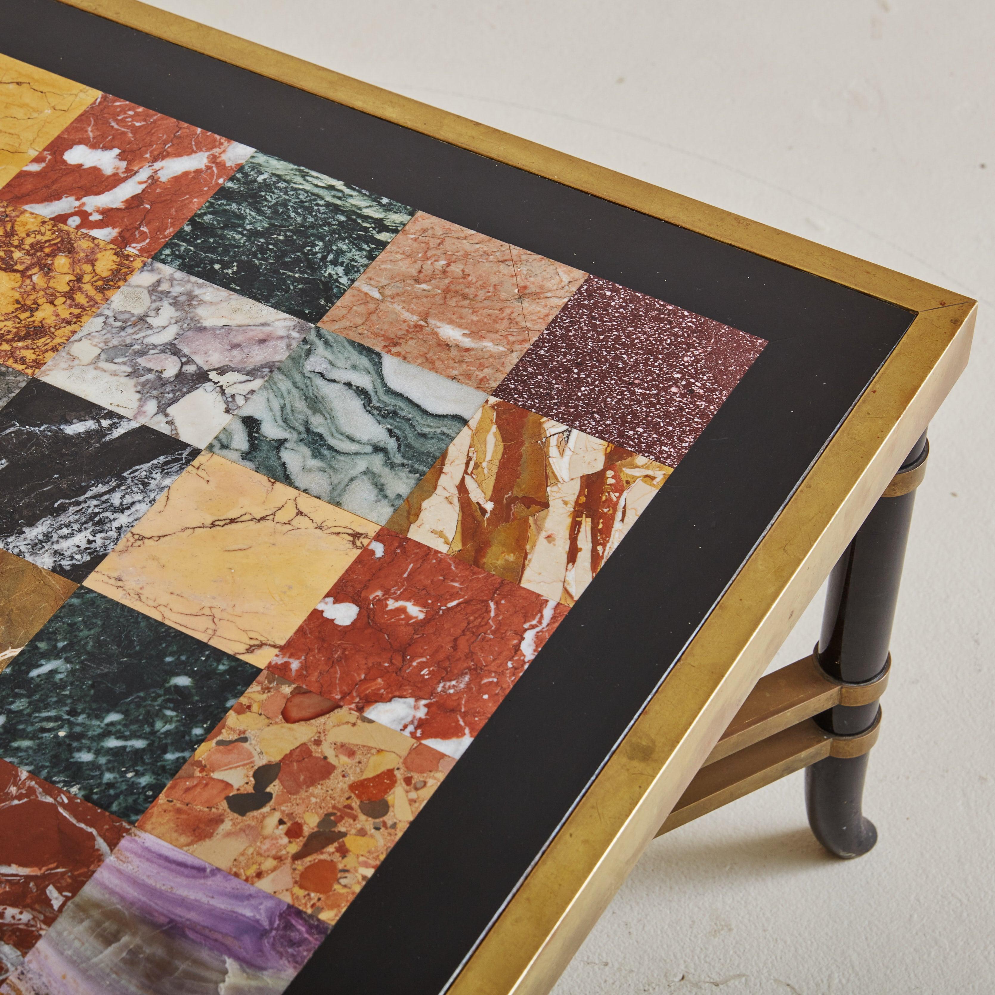 Multi-Color Marble Tile Top Coffee Table, Italy 1960s In Excellent Condition In Chicago, IL