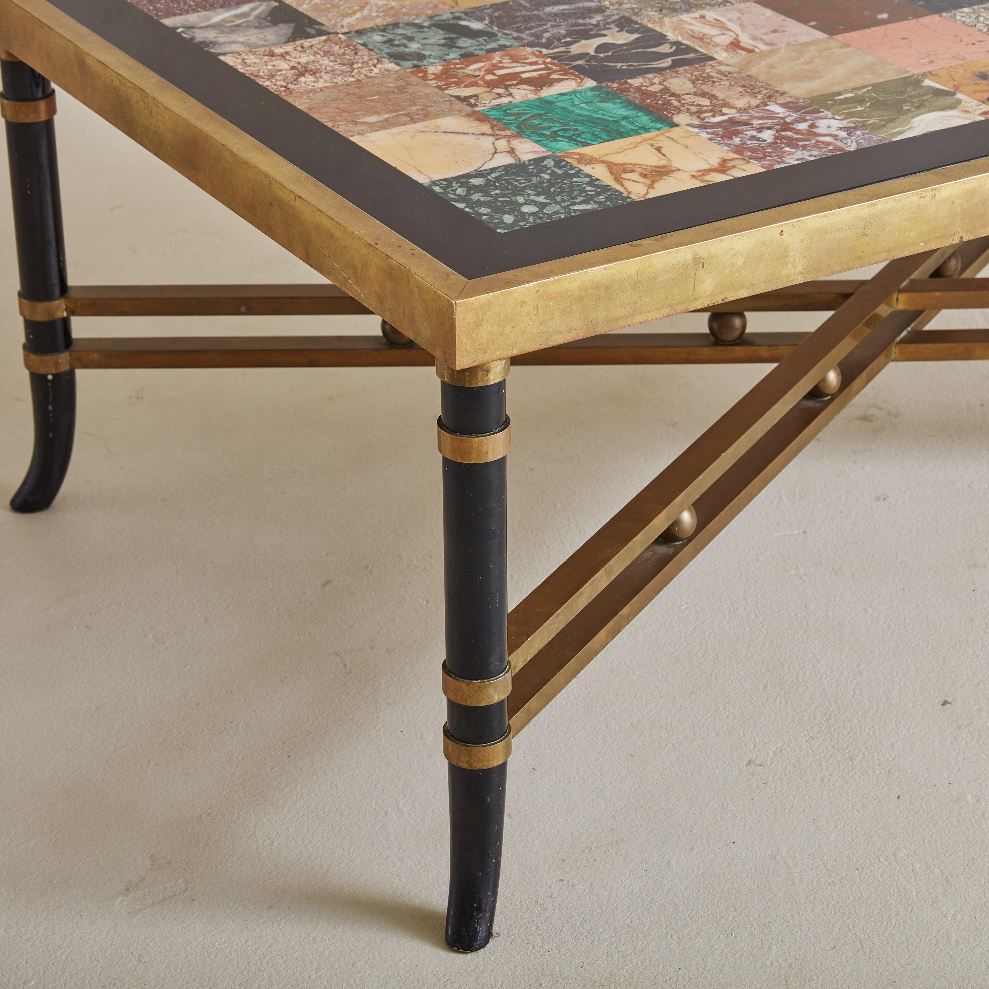 Brass Multi-Color Marble Tile Top Coffee Table, Italy 1960s