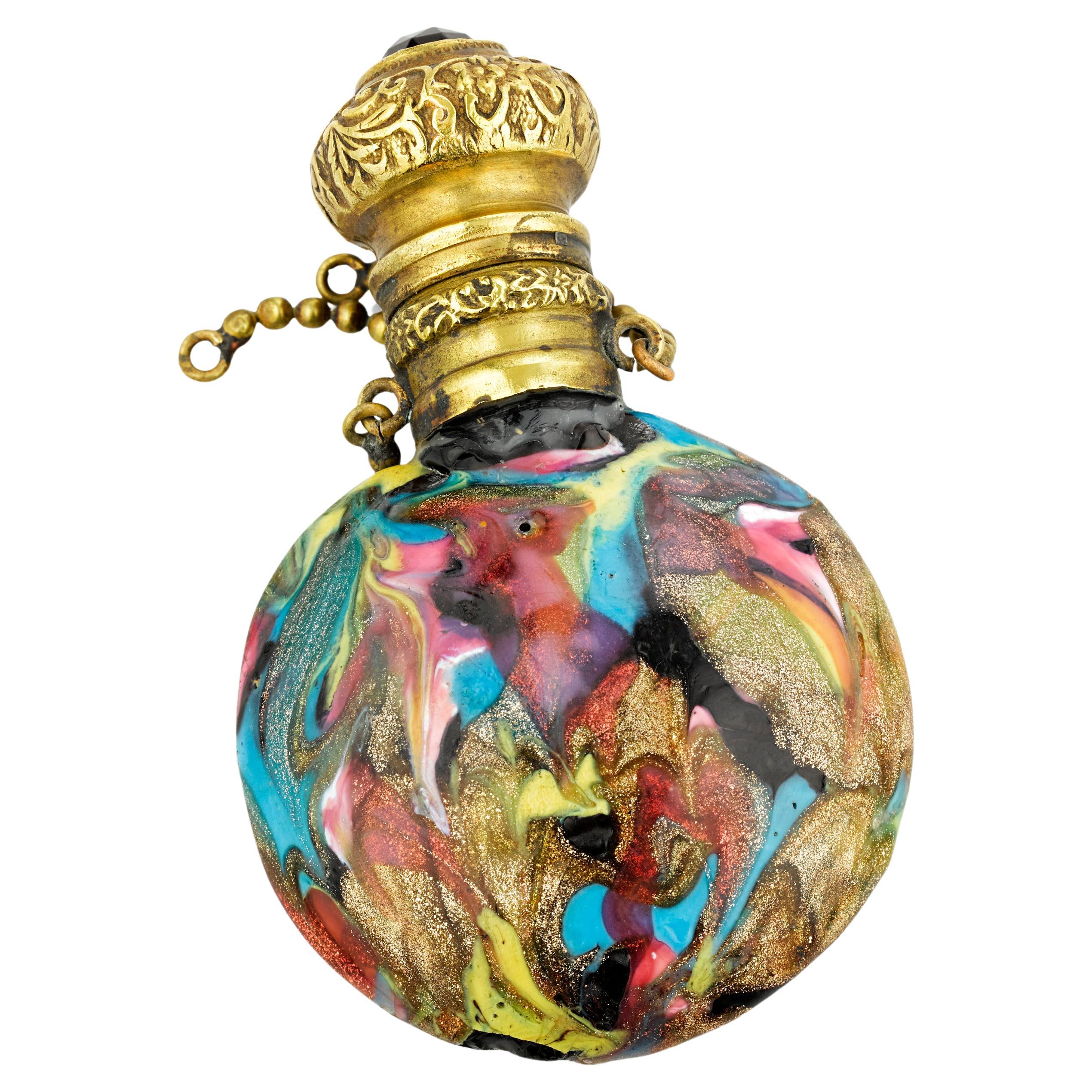 Flacon de parfum en verre vénitien marbré multicolore