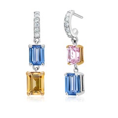 Multi-Color Matched and Mirrored Ceylon Sapphire Diamond Hoop Gold Earrings