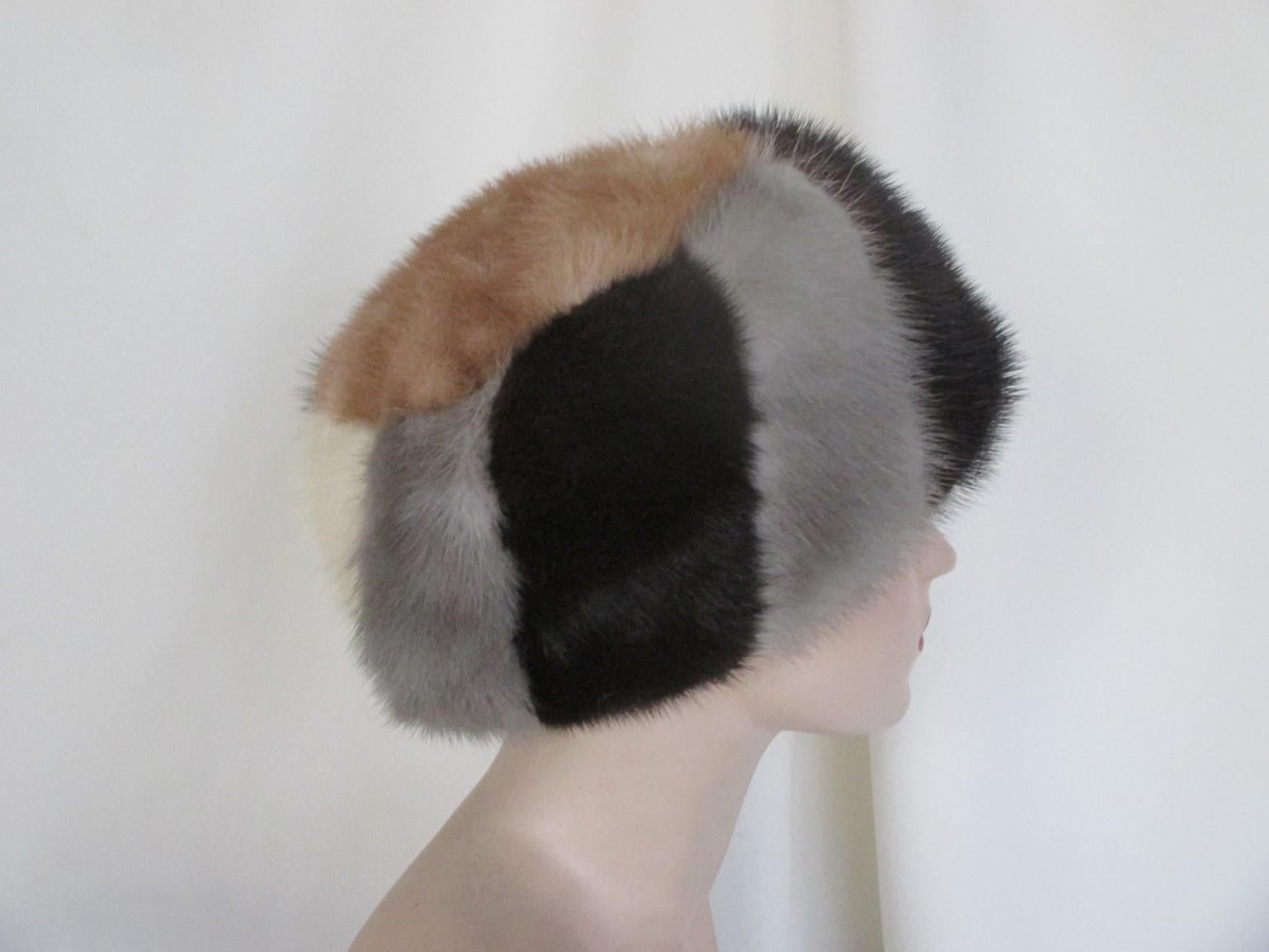 Gray Multi-color Mink Fur Hat For Sale