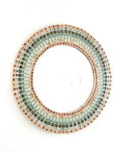 Miroir rond en mosaïque multicolore en céramique émaillée