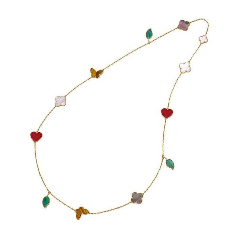 One of Van Cleef & Arpels' favorite themes, nature has inspired the Lucky Alhambra(R) jewelry creations since 2006. Symbols like hearts, butterflies, leaves and stars form joyful associations of colors and shapes.

Lucky Alhambra long necklace, 12