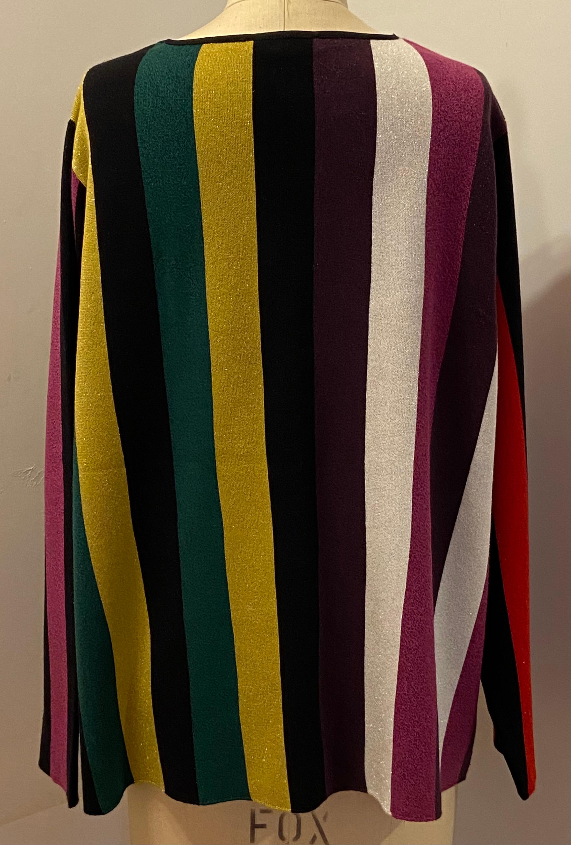 Multi-Color Multi-Stripe Gentle Metallic  Pullover Knit Scoop-Neck Top 6