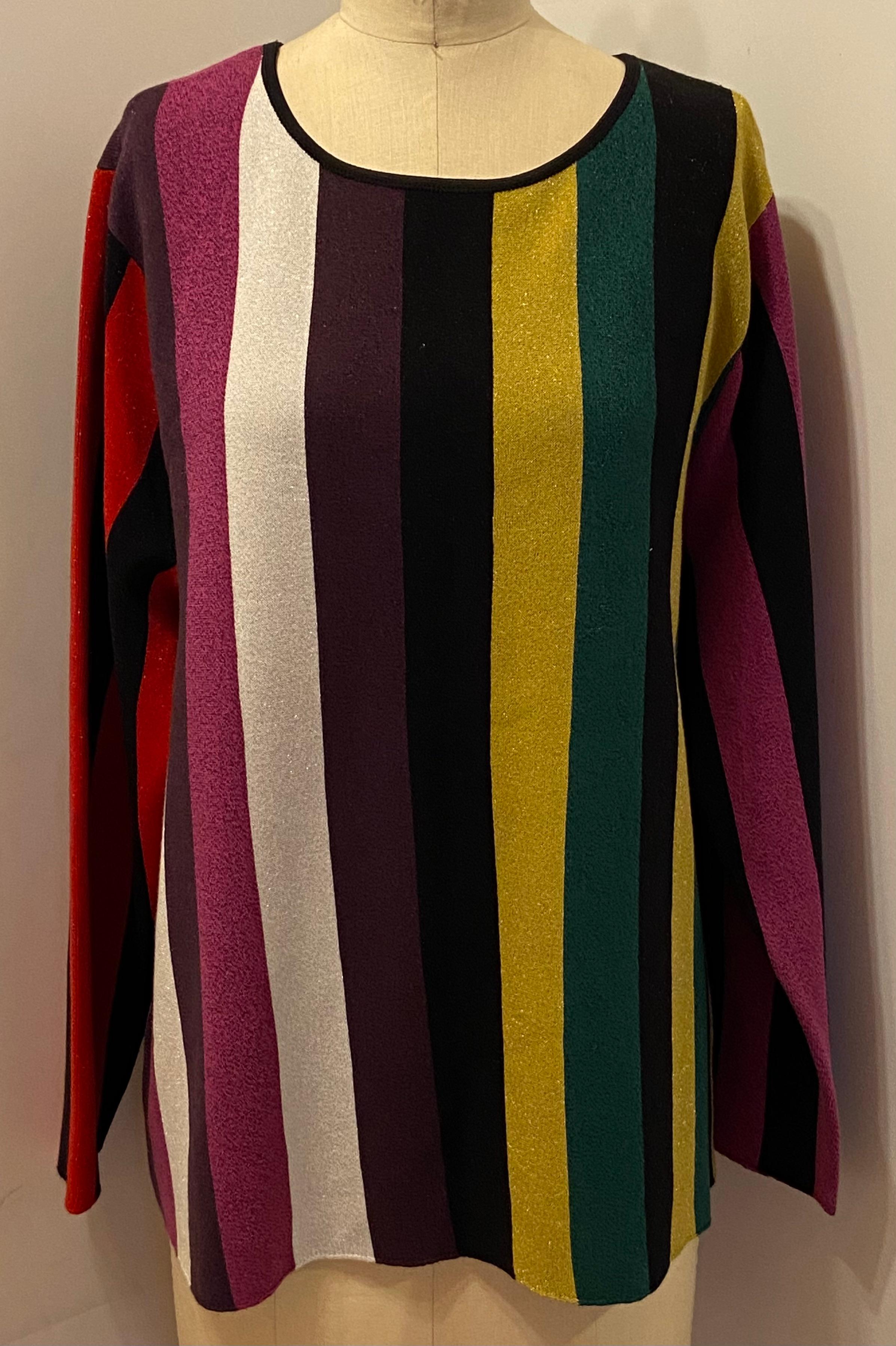 Multi-Color Multi-Stripe Gentle Metallic  Pullover Knit Scoop-Neck Top 8