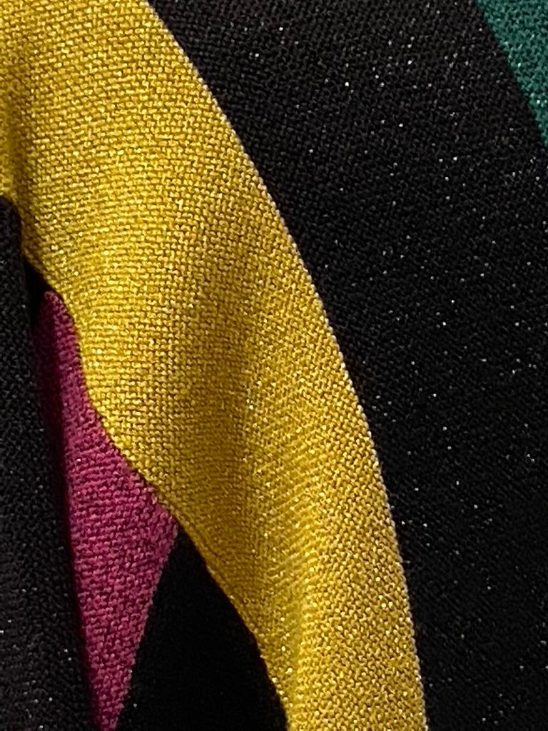 Black Multi-Color Multi-Stripe Gentle Metallic  Pullover Knit Scoop-Neck Top