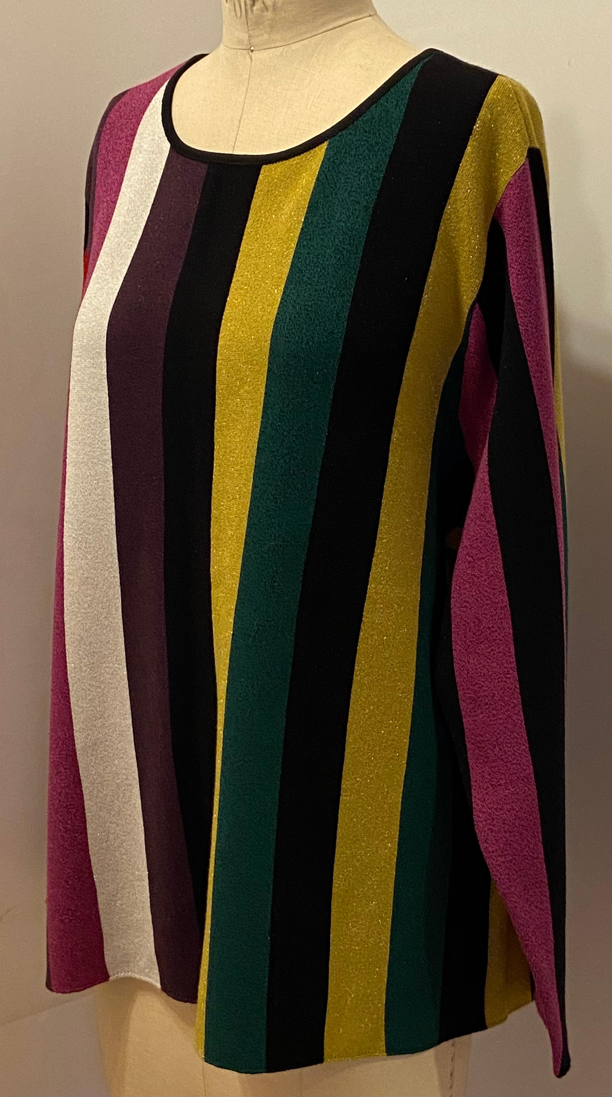 Multi-Color Multi-Stripe Gentle Metallic  Pullover Knit Scoop-Neck Top 4