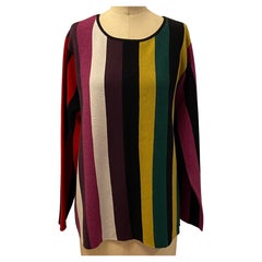 Multi-Color Multi-Stripe Gentle Metallic  Pullover Knit Scoop-Neck Top