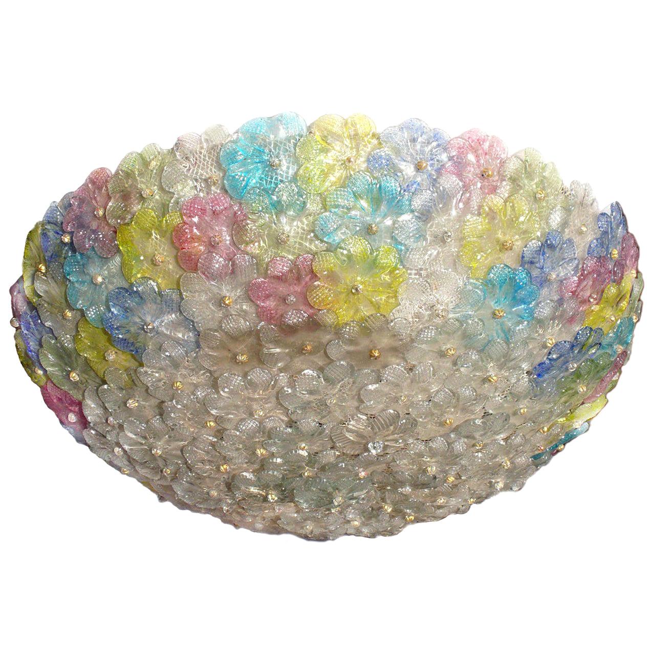 Multi-Color Murano Flower Glass Big Ceiling Light, 1950s For Sale