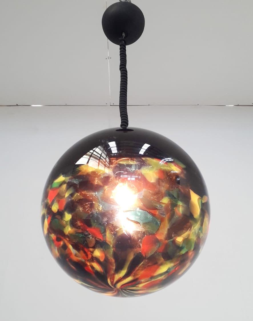 Italian Multi-Color Murano Glass Globe Pendant For Sale