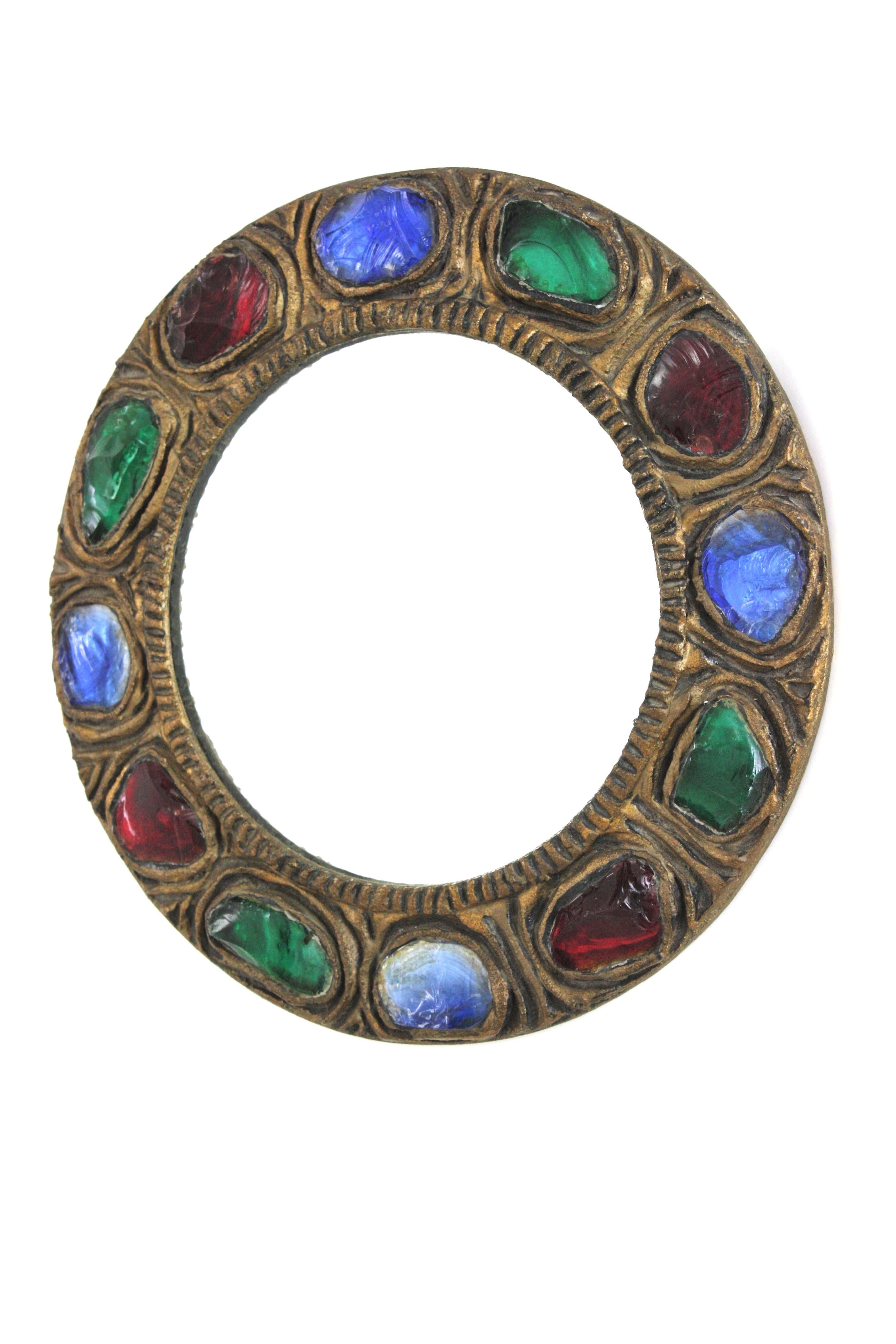 Miroir mural en verre de Murano et cristal de roche multicolore par Creaciones Gobesso en vente 2